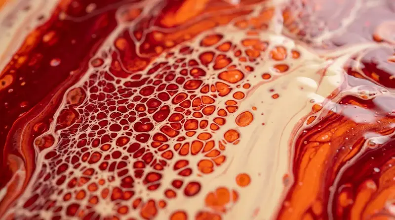 Ilustración abstracta de pintura fluida en tonos rojo, naranja y crema para la noticia: Seis semanas de webshells en Nextcloud por el CODE de Collabora